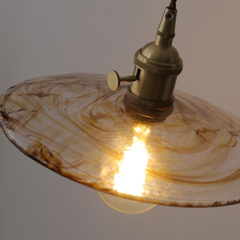 Amber Glass Flared Suspension Lighting Retro Style 1 Head Restaurant Pendant Ceiling Light