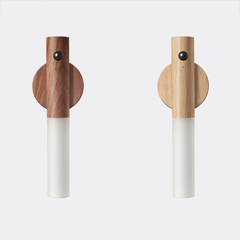 Wood Cylinder Wall Sconce Lighting Modern Style 1 Light Wall Lamps