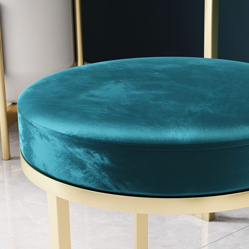 Luxury Ottoman Velvet Tear Resistant Upholstered Solid Color Round Ottoman with Metal Legs
