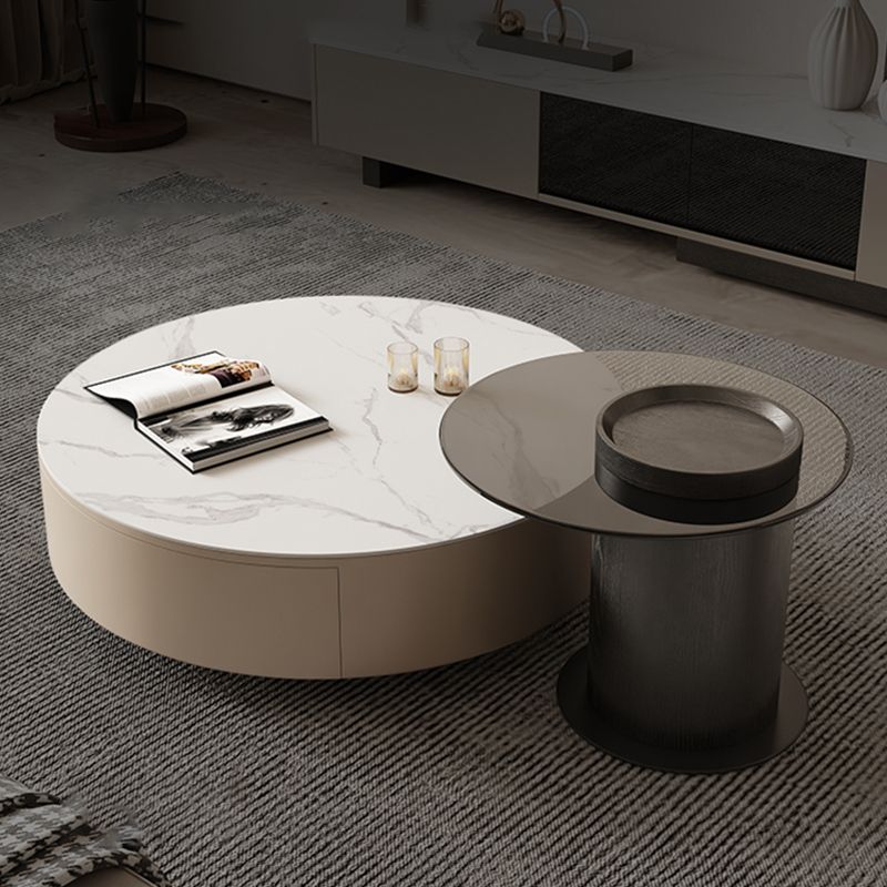 Round White Coffee Table Slate Coffee Table with Storage Drawers