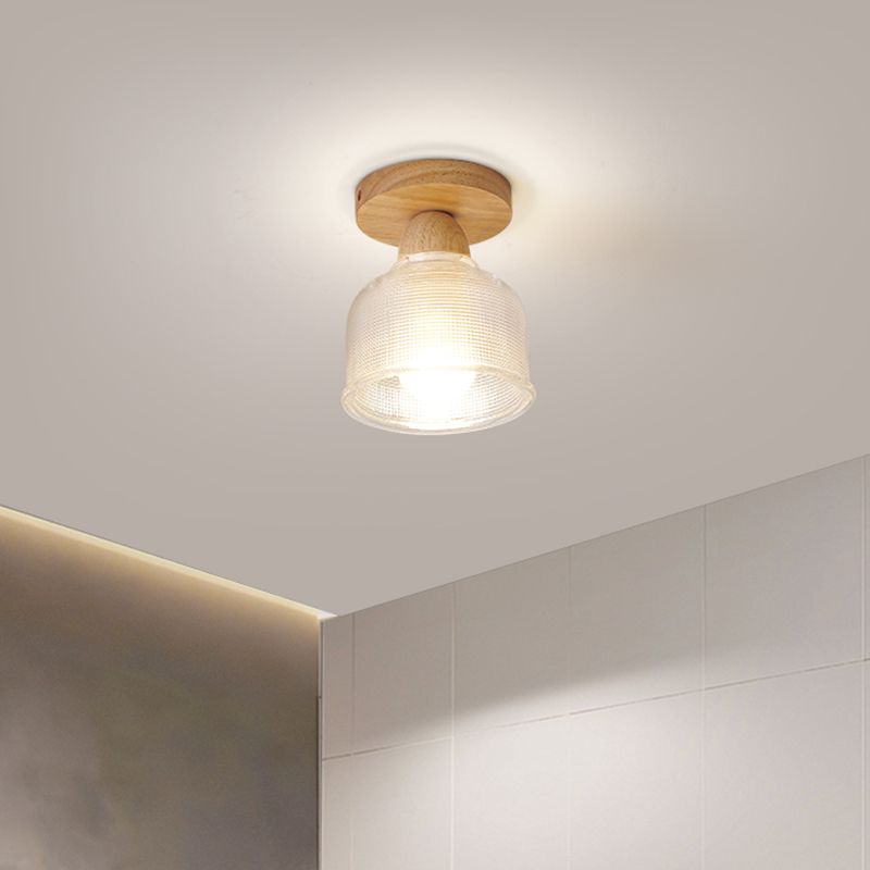 Wood Geometric Shape Flush Light Modern Style 1 Light Flush Mount Ceiling Lights in Brown