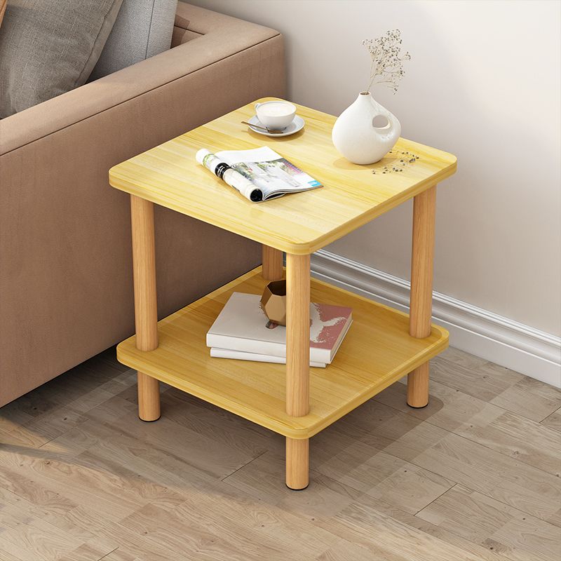 Wooden Side Table Double Tier Modernistic Style Geometric for Living Room