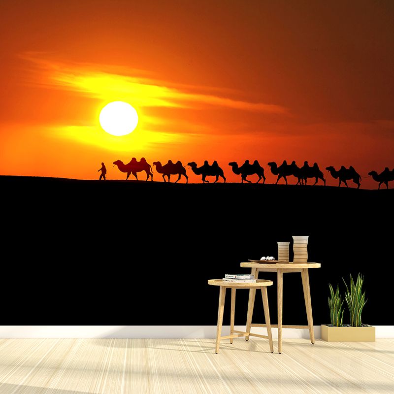 Dark Color Modern Mural Whole Desert Landscape with Camel at Sunset Wall Decor for Home