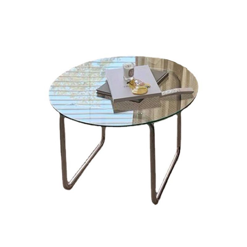 Modern Glass Top Round Coffee Table Sled Single Coffee Table
