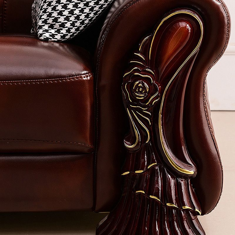 Genuine Leather Rolled Arm Sectional 36.22"High Camel Back Sofa, Dark Brown