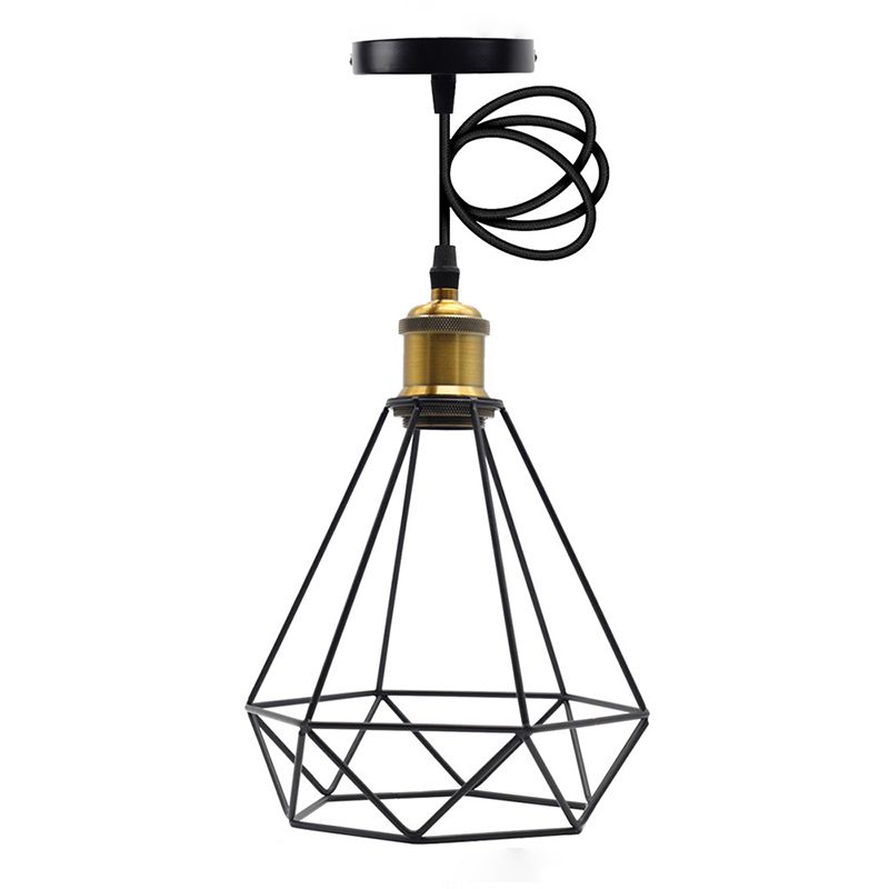 Retro Black Metal Cage Industrial Style Hanging Light 7.8" Wide Single Bulb Coffee Shop Lighting Pendant with 59" Adjustable Wire