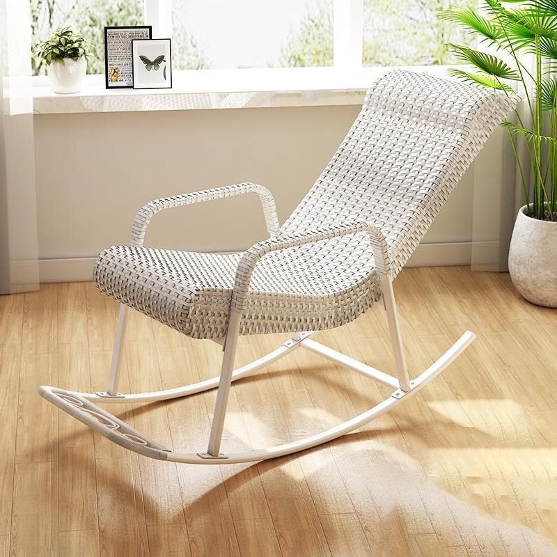 Woven Rope Rocking Chair Contrast Color Water Resistant Rattan Rocker Chair