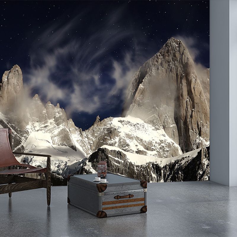 Modern Snowy Mountain Mural Decal for Living Room Customized Wall Covering in Brown