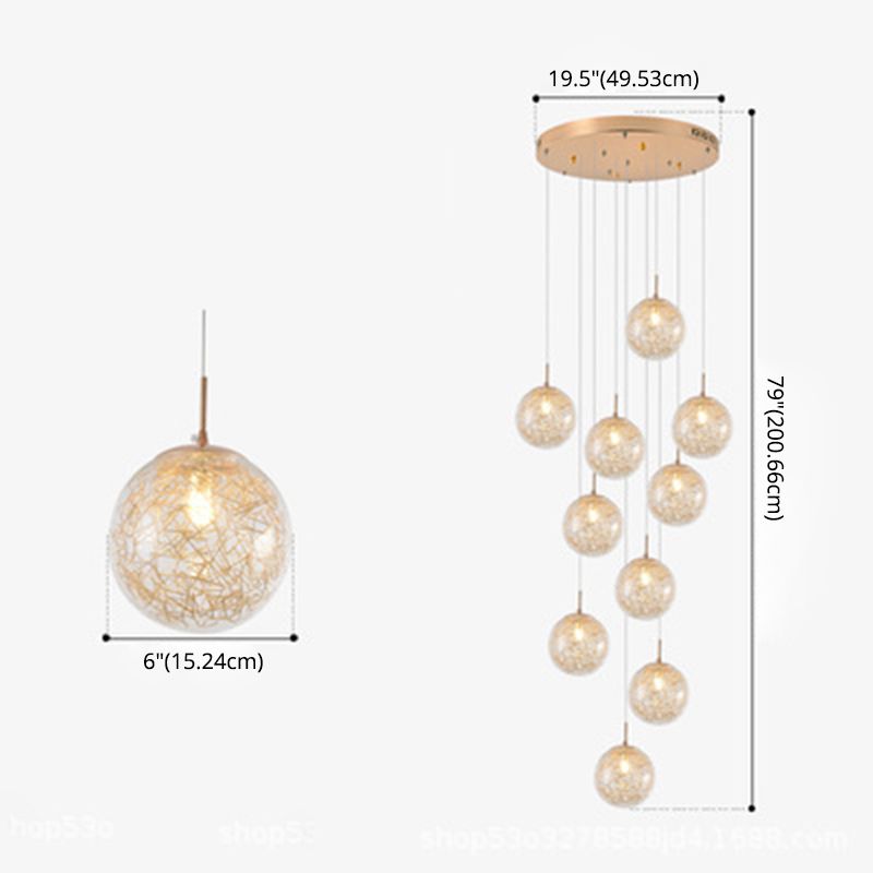 Globe Multi Light Pendant Mid-Century Modern Creativity Glass Hanging Pendant Lights for Duplex Stairs