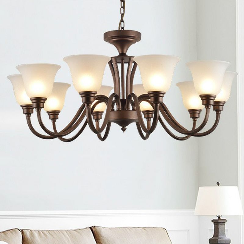 Bell Frost Glass Ceiling Lighting Traditional Living Room Chandelier Light Fixture in Brown