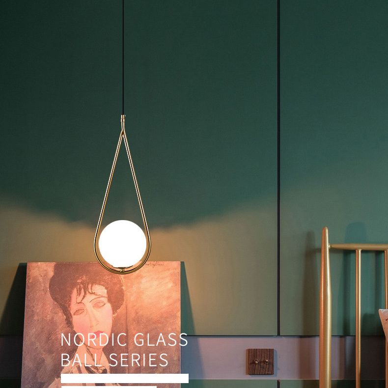 Lampada appesa sferica MODERNA MODERNA 1 Luce Sospensione Sospensione Luce a sospensione con anello di metallo a goccia