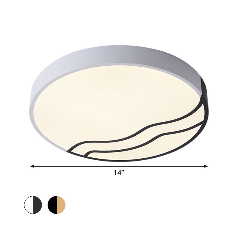 Minimalism Drum Flush Lighting Iron LED Bedroom Flush Mounted Lamp in White/Gold and Black, 16"/14" Dia