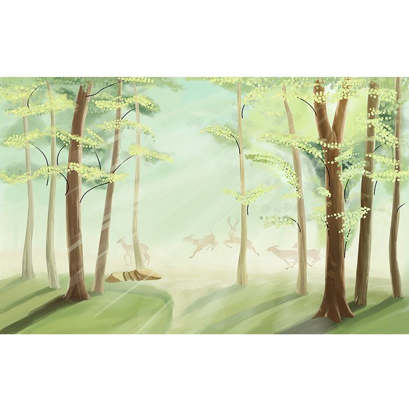 Large Forest Wall Mural Decal Green Non-Woven Fabric Wall Art, Waterproof, Custom Size