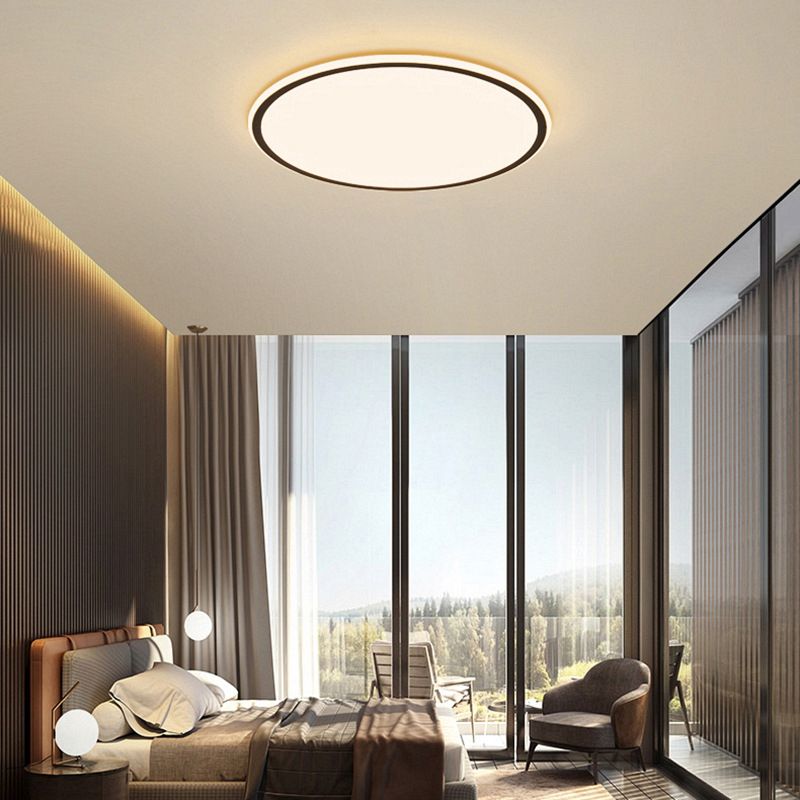 Modern Bedroom Round LED Ceiling Light Minimalist Aluminum Hallway Lighting Fixture in Black + White