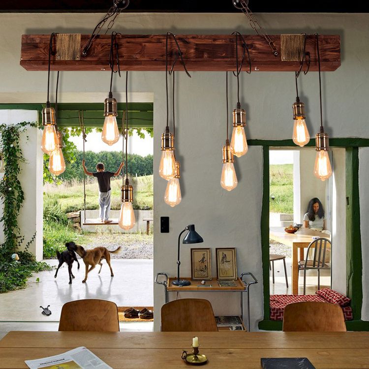 Linear Isola Lighting Wood Retro Industrial Style Impostazioni di illuminazione a sospensione per il ristorante