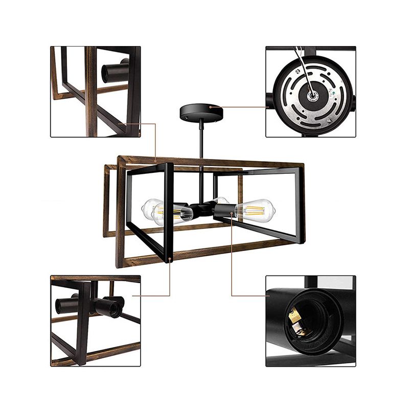 Lámpara de techo retro industrial de hierro forjado, montaje empotrado cuadrado para sala de estar