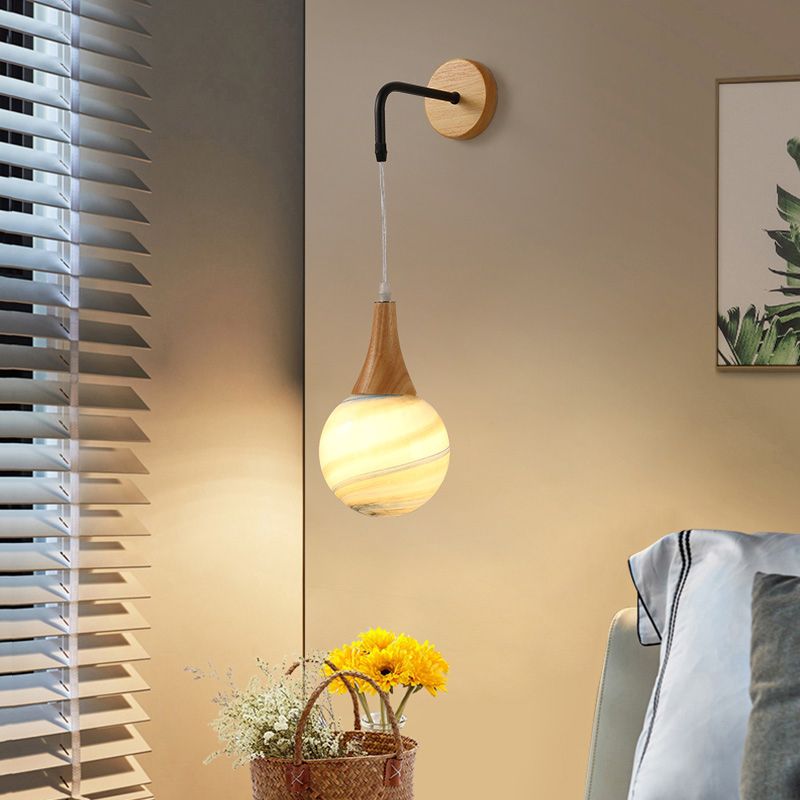 Modern Style Ball Sconce Light Fixtures Wood 1 Light Wall Mounted Lighting