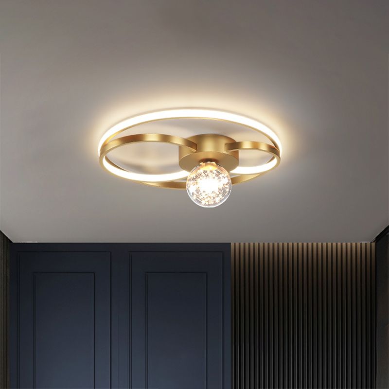 Modern LED Flush Mount Ceiling Light Fixture Black Round Close To Ceiling Lighting with Metal Shade