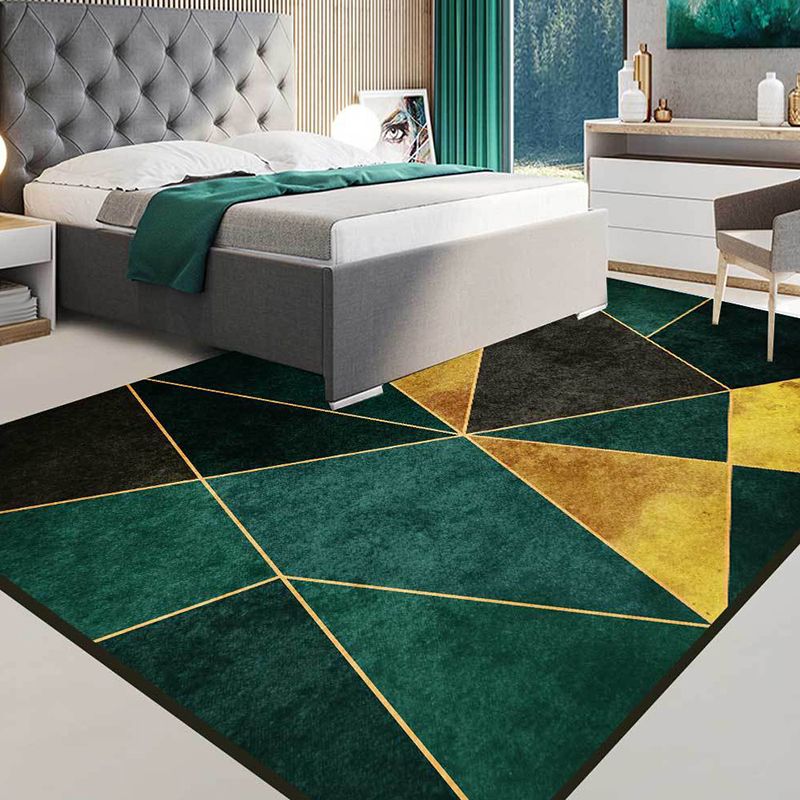 Eenvoudig geometrisch patroon Tapijt groen en gouden Noordse vloerkleed polyester wasbaar anti-slip ruggebied tapijt voor woonkamer