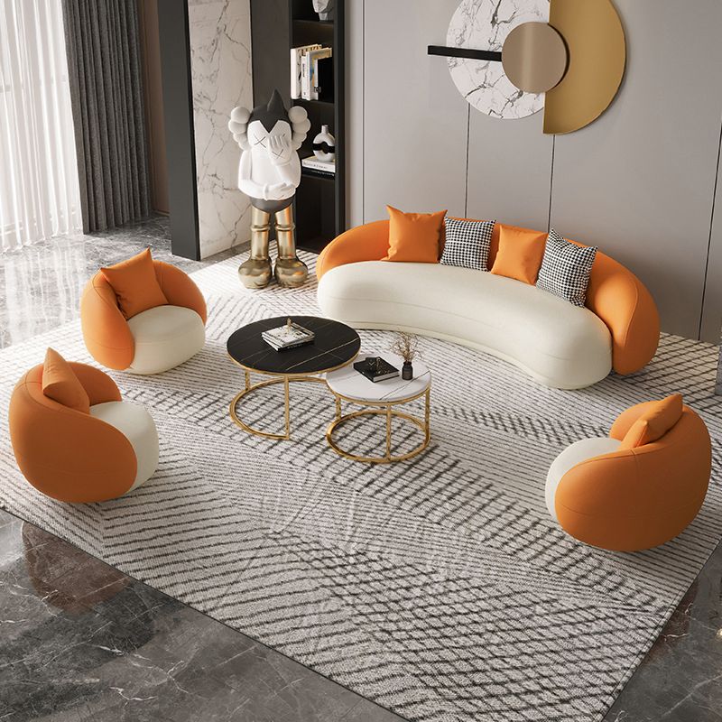 Faux Leather Sloped Arm Curved Sofa Tight Back Seating for Apartment
