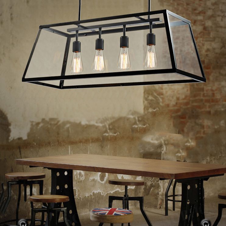 Rectangular Shape Pendant Lighting Modern Style Metal 4 Lights Hanging Lamp in Black