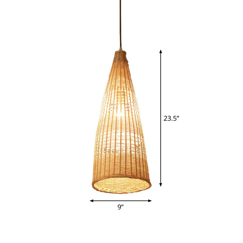 Beige Diamond/Bell/uien drop hanger Aziatische stijl 1 lamp bamboe hangende lamp met een traan