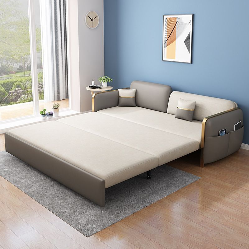 33.46" H Faux Leather Square Arm Sofa Bed with Storage For Living Room