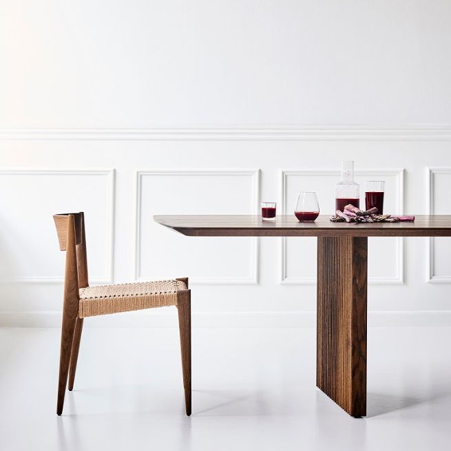 Rectangle Double Pedestal Modern Dining Table Wood Color Fixed Table with Solid Wood