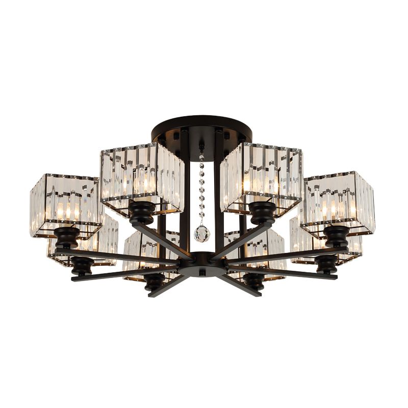 Lámpara empotrada rectangular de cristal prismático, lámpara de techo semiempotrable moderna para sala de estar con 4/6/8 luces, en negro/dorado