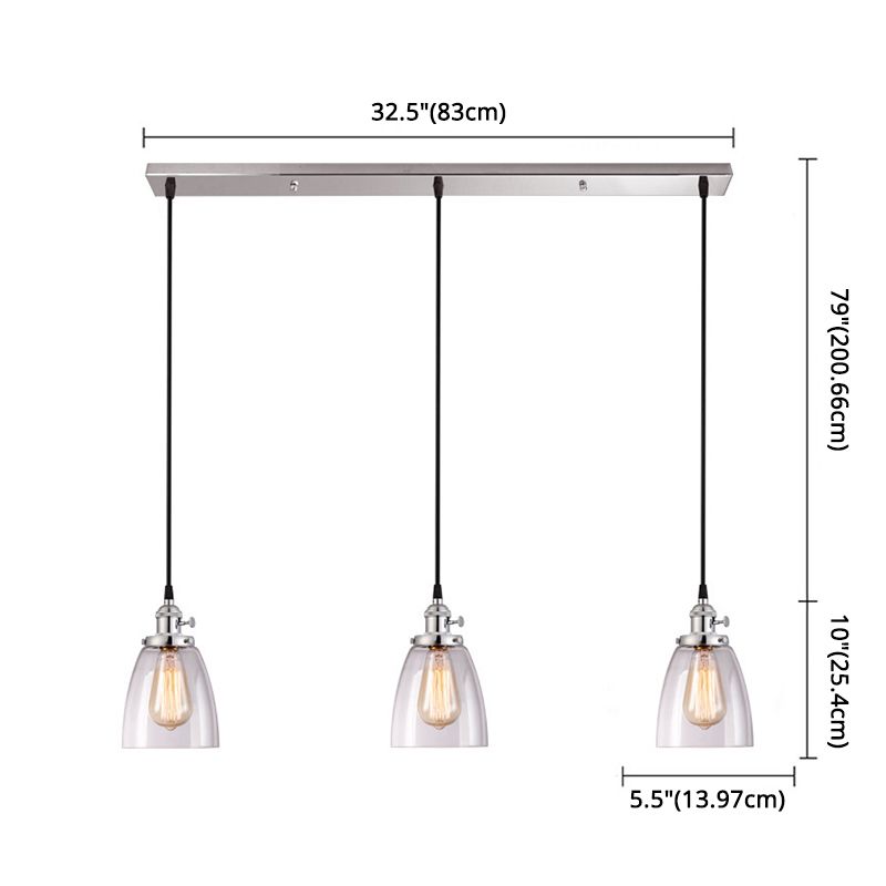 3 LIGHTS Transparent Glass Shade Island Lamp Retro Industrial Style suspendu suspendu pour salle à manger