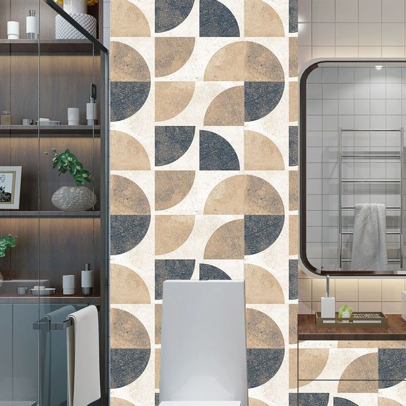 Modern Adhesive Wallpaper Panel Set Brown Quarter Round Marble Wall Decor, 8.6-sq ft (20 Pcs)