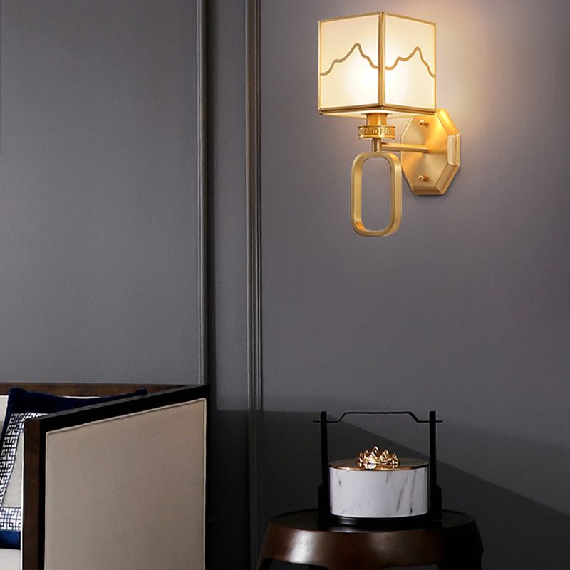 1 Light Square Wall Mounted Light Fixture Modern Wall Mounted Lighting in Gold Finish