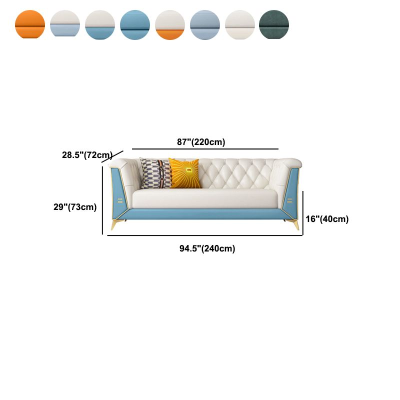 Faux Leather Sofa 28.74" H Tuxedo Arm Sofa with Sewn Pillow Back