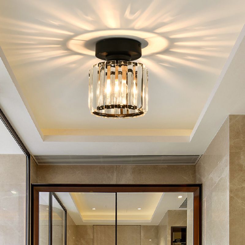 Eigentijdse geometrische inbouwplafondlamp Tri-Prism Crystal 1-lichts inbouwverlichting in de hal in zwart