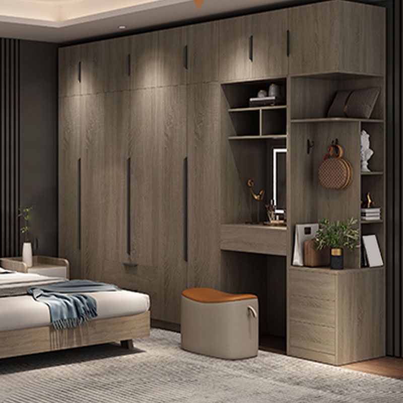 Brown Manufactured Wood Wardrobe Modern Cabinet with Drawers