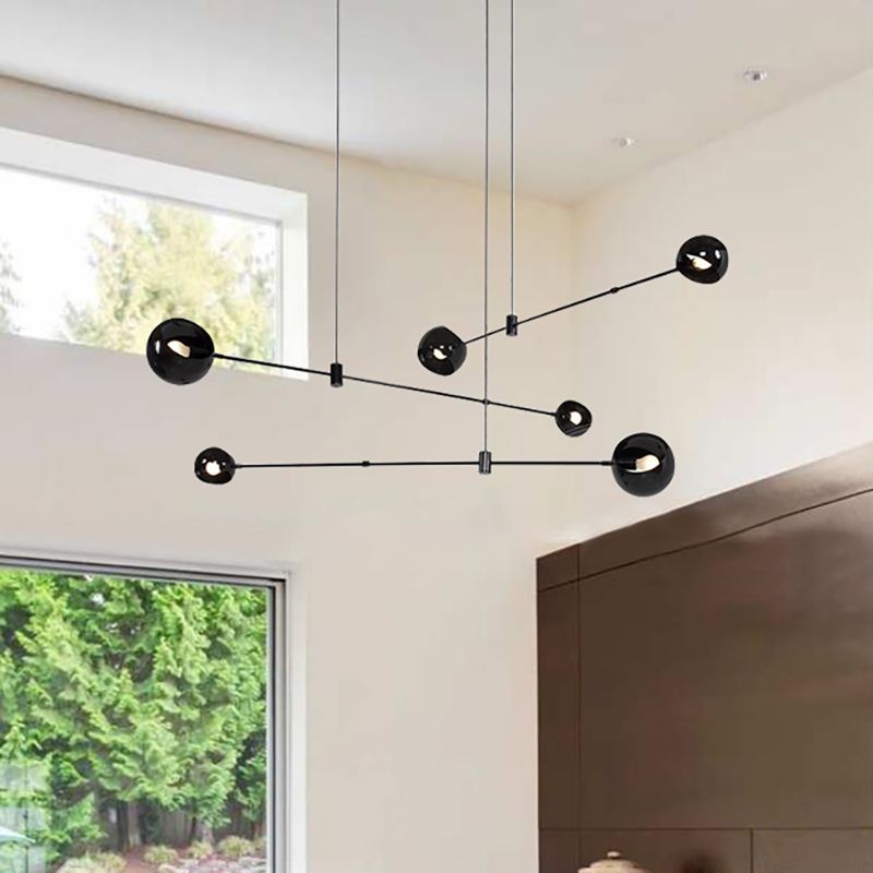 Contemporary Molecule Pendant Light Cast Iron 6 Heads Black Bedroom Chandelier Lighting Fixture