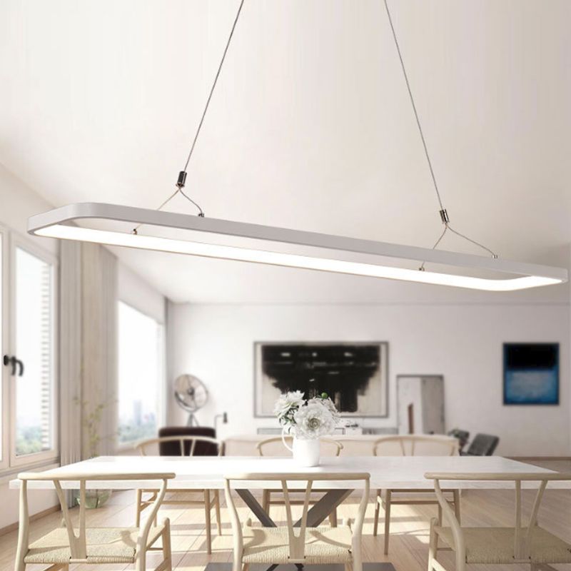 23.5"/39"/47" L Dining Room LED Pendant Light Minimalistic White Island Lamp with Rectangle Acrylic Shade, Warm/White Light