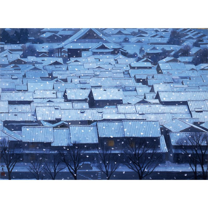 Modern Quadrangle House Mural Decal Non-Woven Washable Blue Wall Art for Boys Room