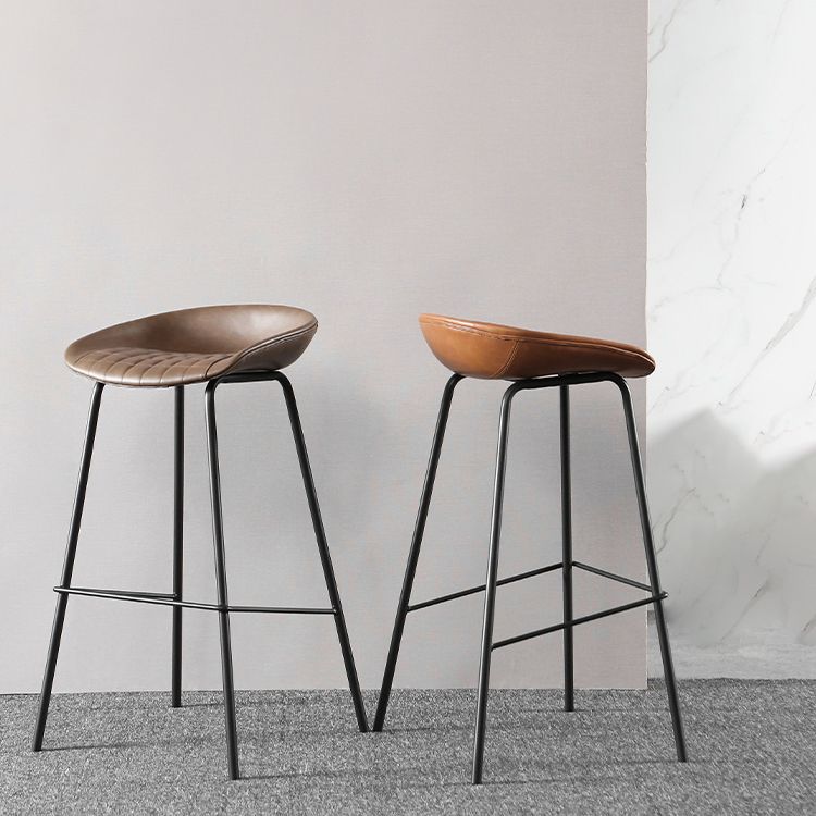 Industrial Style Leather Counter Stool Bucket Stools with Metal Base for Home