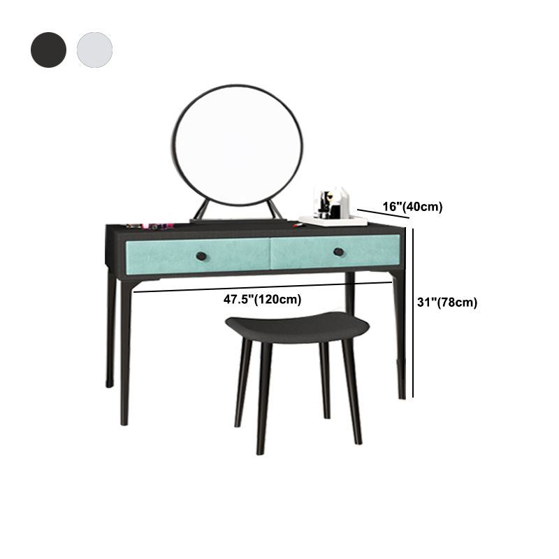 Metal Vanity Set with Stool and Mirror in Black/White Vanity