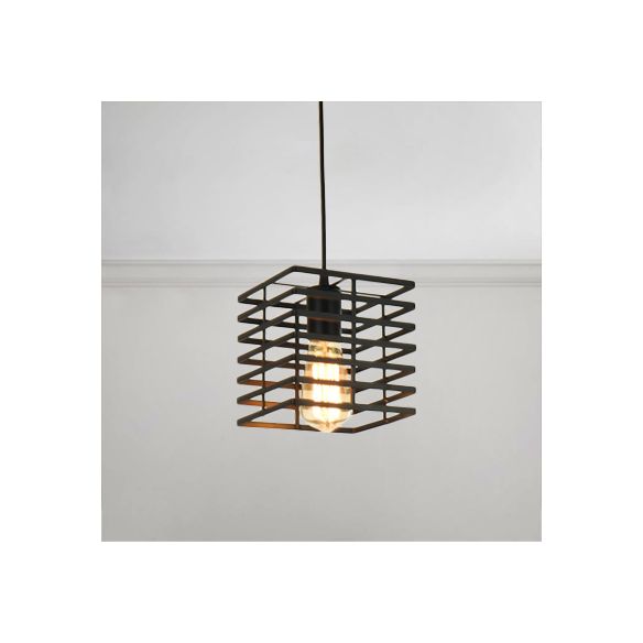 Squared Cage Restaurant Ceiling Pendant Light Retro Style Metal 1 Light Black/White Hanging Lamp