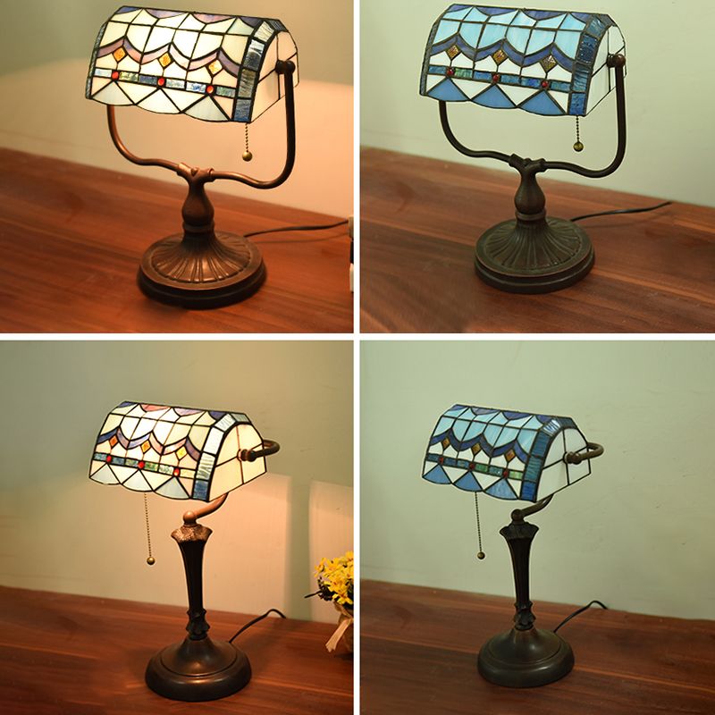 Halbzylindertischbeleuchtung 1-Licht-Buntglas antike Nachttischlampe für Bett