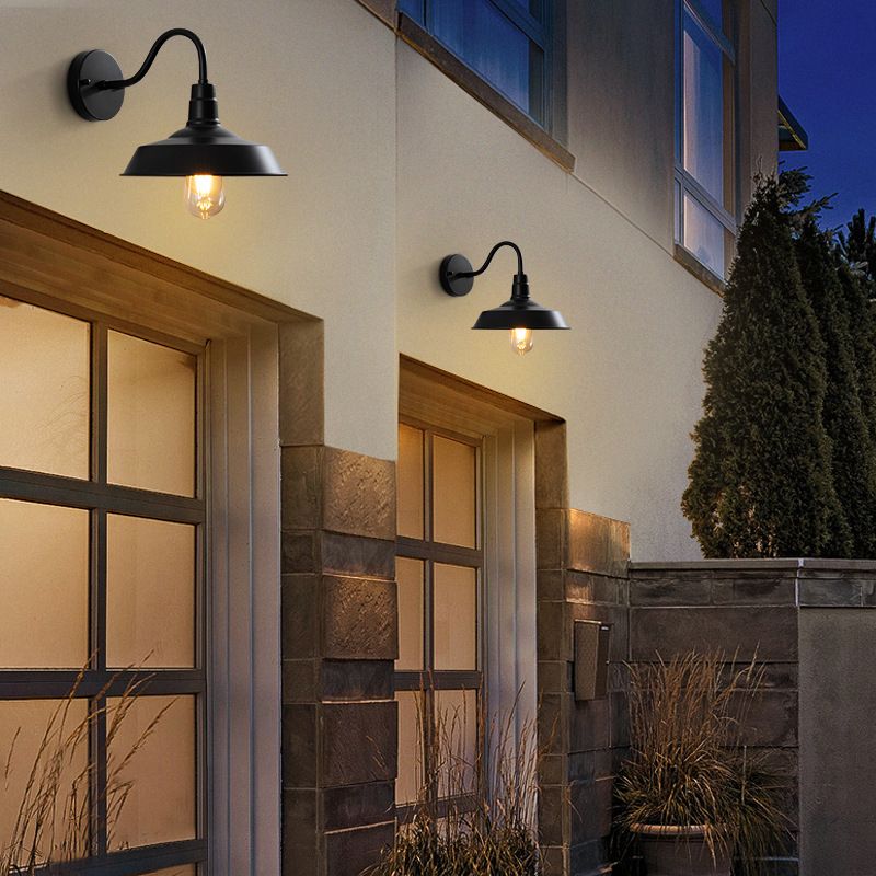 Flat Shape Wall Light Industrial Style Metal 1 Light Wall Lamp in Black
