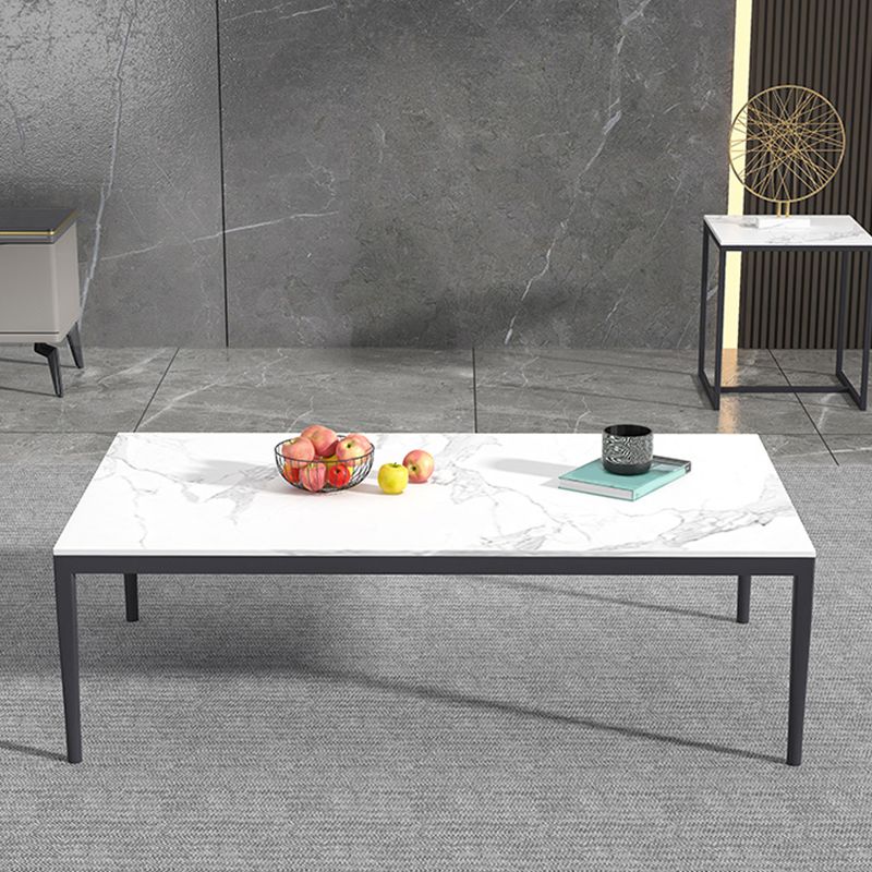 Glam Style White/black/grey Rock Slate Top Metal Base Coffee Table