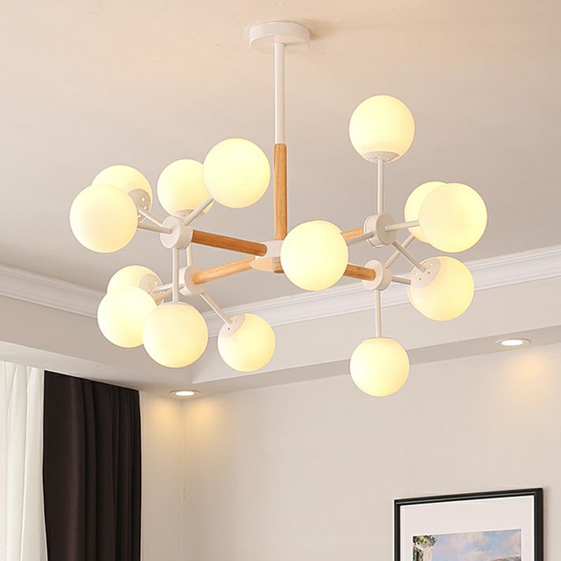 Wood Molecule Chandelier Light Fixture Nordic Metal Pendant Light with Ball Glass Shade
