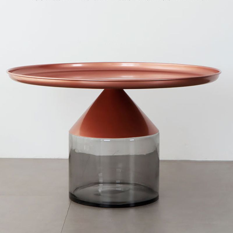 Metal Tray Top Coffee Table Mid-Century Glass Pedestal Cocktail Table