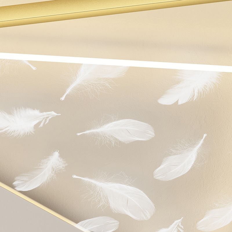 Moderne luxe LED-plafondlamp met veren, geometrische metalen semi-inbouwmontage voor woonkamer