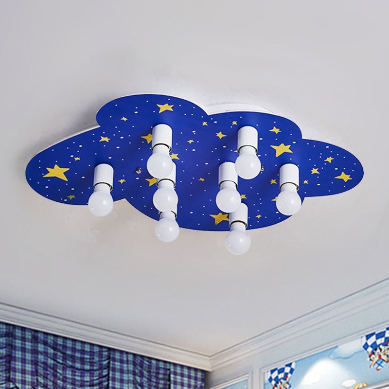 Starry Sky Ceiling Mounted Light Cartoon Acrylic 8 Lights Blue Flush Mount Lamp for Kids Room