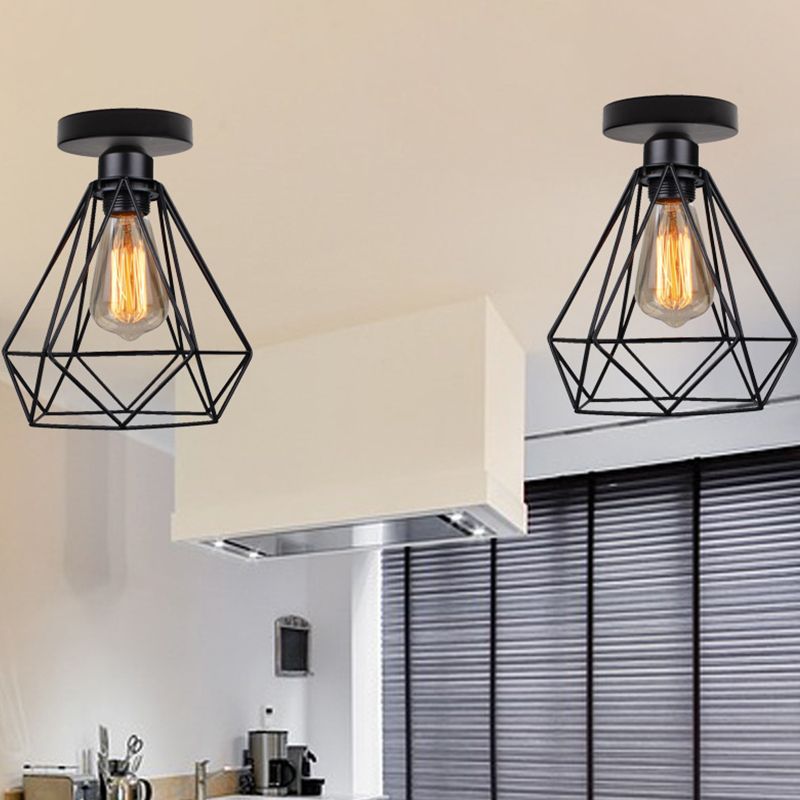 Lámpara de techo para baño con diamantes, iluminación de montaje semiempotrado, metálica, Retro, color negro