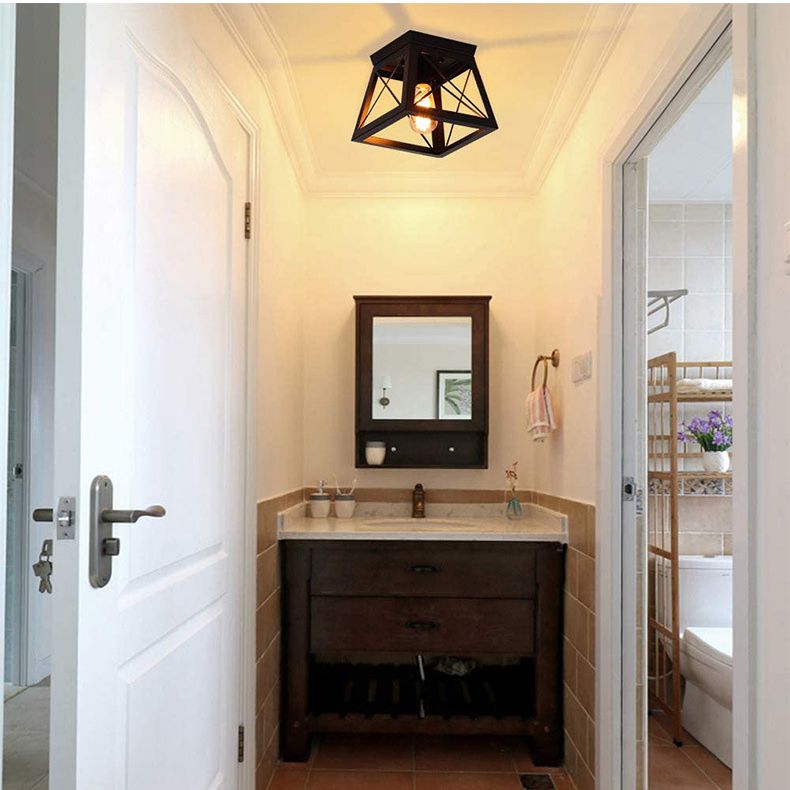 Metal Black Flush Mount Ceiling Light Fixture Square Industrial Style Flush Mount Lamp